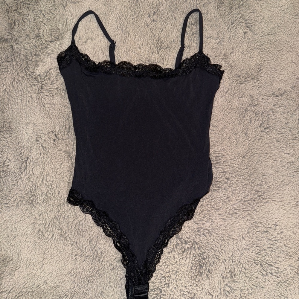 Black Lace Trim Bodysuit
